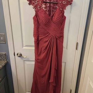Azazie Raspberry Colored Ruched Embellished Gown